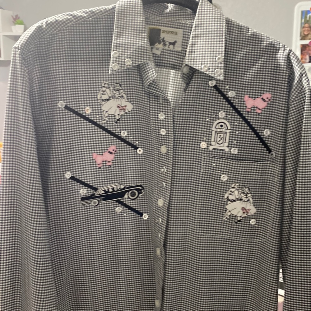 Black checkered rock n roll button down
